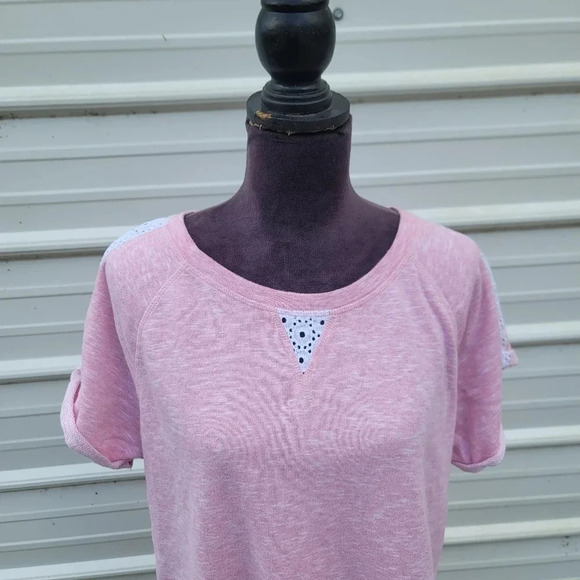 Coral Bay Women's Light Pink White Lace Crew Neck Short Sleeve Top Sweat Sz XL - Picture 4 of 9